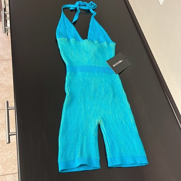 PrettyLittleThing Shape blue knit unitard jumper underbust detail, size 6 NWT - Picture 13 of 15